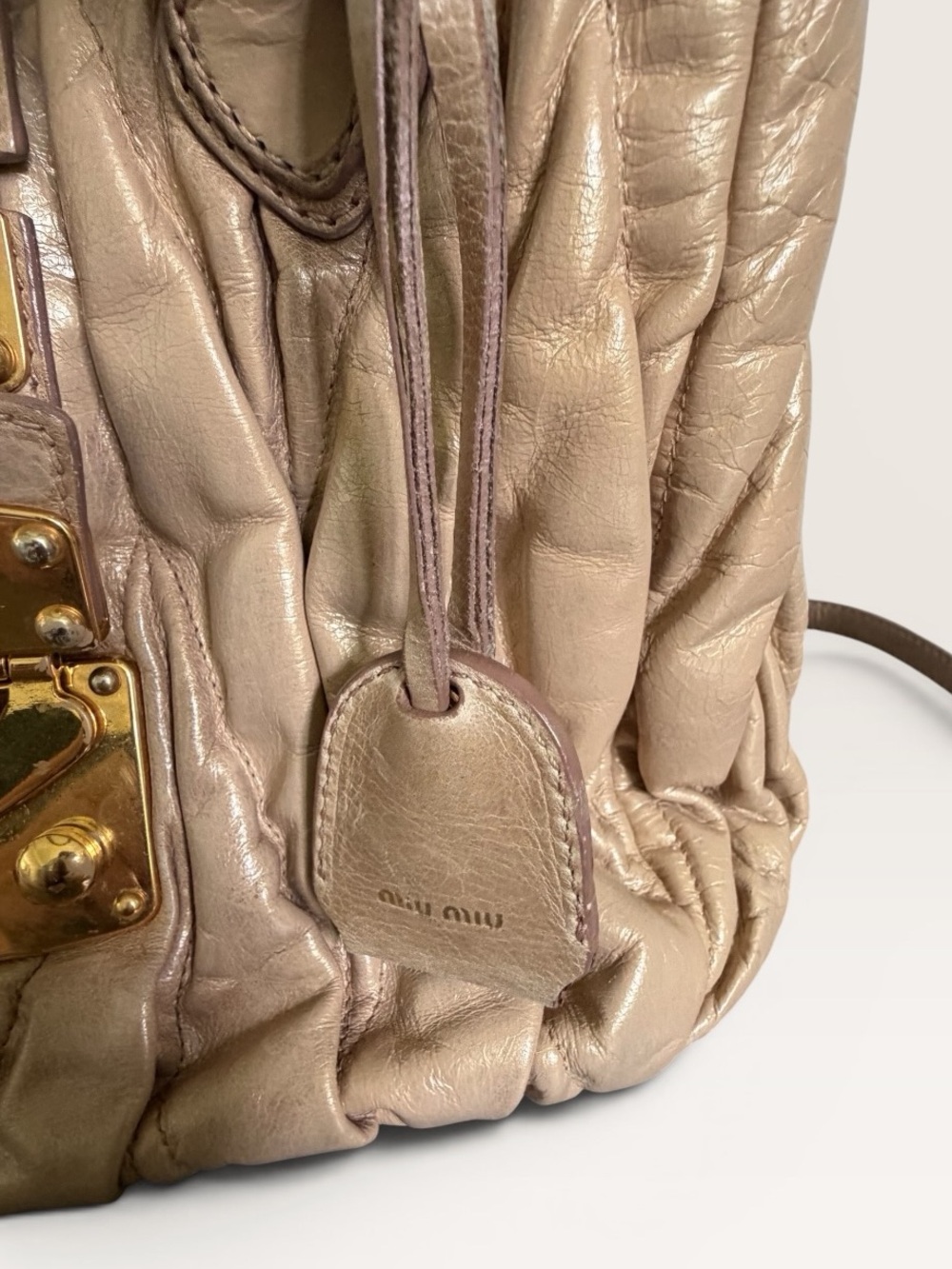 Miu Miu Matelassé Coffer Bag Metallic Rose Gold Leather Y2K - Picture 13 of 13